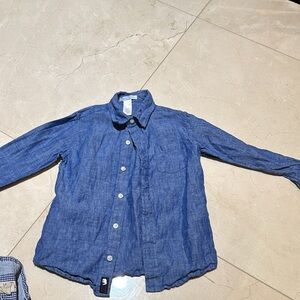 Janie and jack button down denim linen shirt size 4.